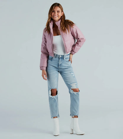 Always Slick Faux Leather Puffer Jacket