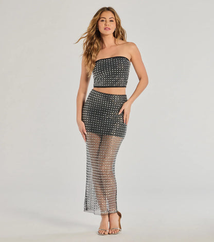 All That Shines Rhinestone Fishnet Maxi Skirt
