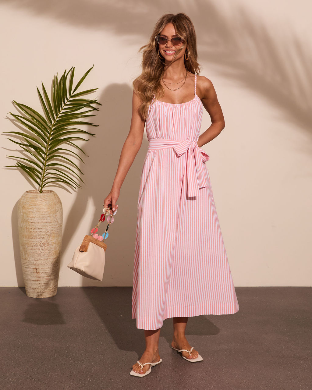 Coastal Daydream Striped Waist Tie Maxi Dress