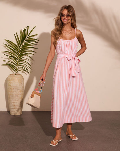 Coastal Daydream Striped Waist Tie Maxi Dress
