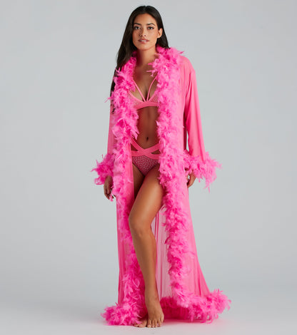 Always Extra Feather Trim Long Robe