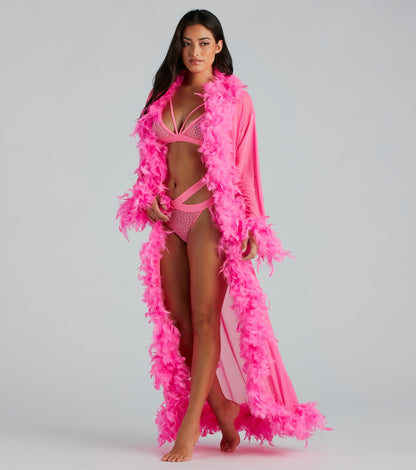 Always Extra Feather Trim Long Robe