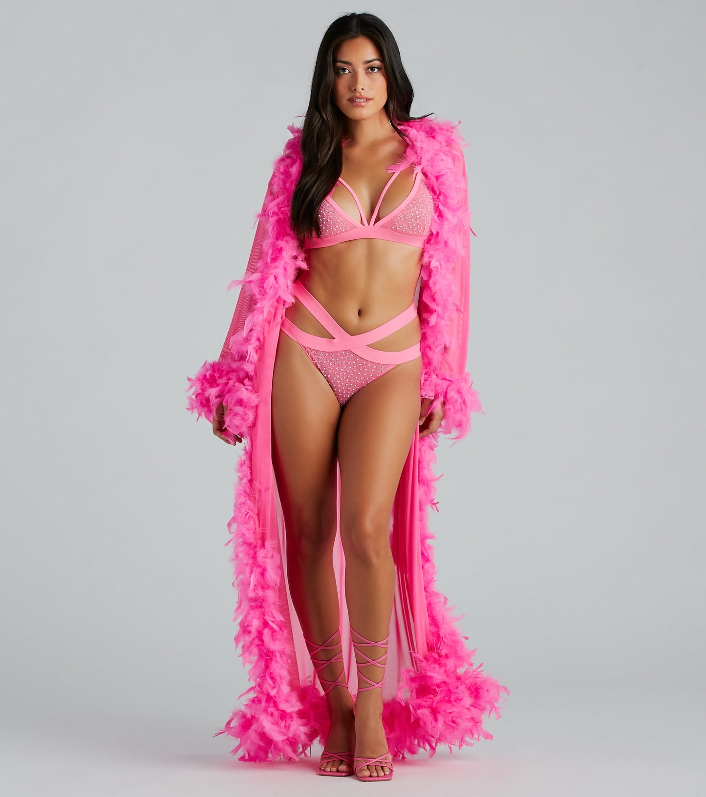 Always Extra Feather Trim Long Robe