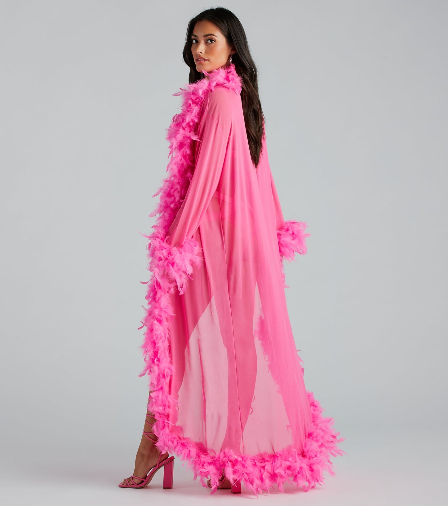 Always Extra Feather Trim Long Robe