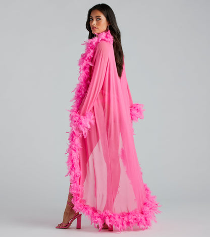 Always Extra Feather Trim Long Robe