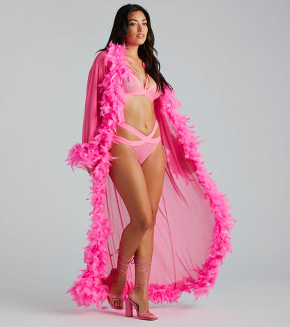 Always Extra Feather Trim Long Robe