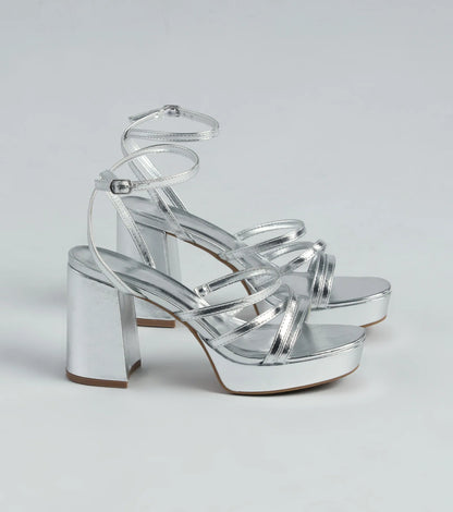 All My Shine Metallic Strappy Platform Heels