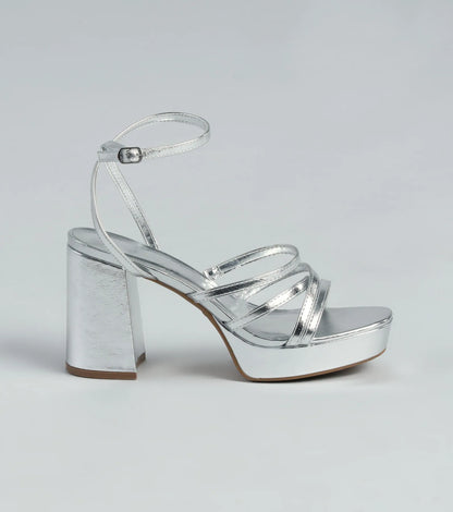 All My Shine Metallic Strappy Platform Heels
