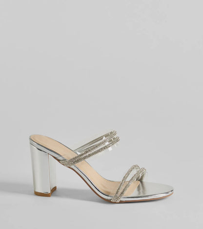 All The Glam Rhinestone Clear Strap Block Heels
