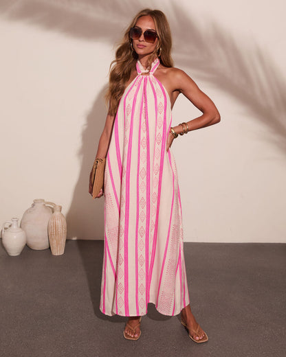 Elinna Striped Halter Neck Mini Dress