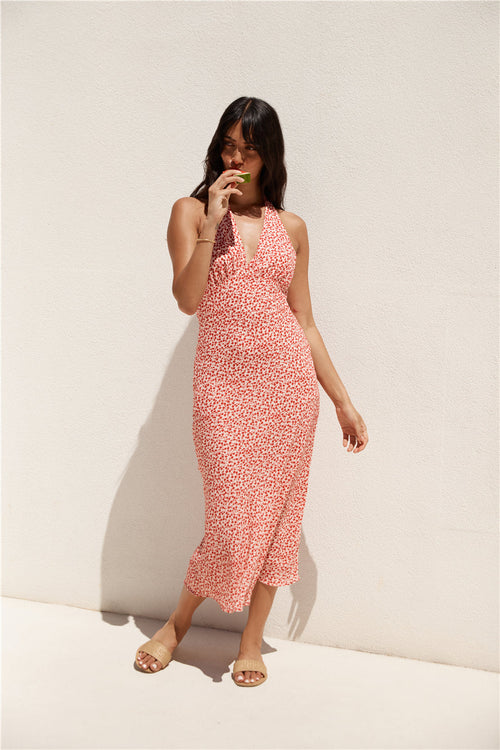 Island Dream Halter Maxi Dress Red