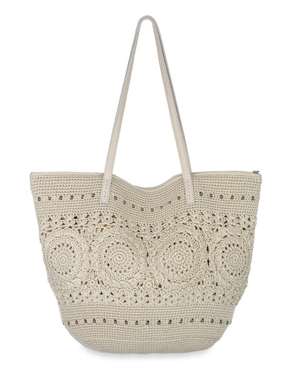 Faye Large Tote - Hand Crochet - Natural Medallion