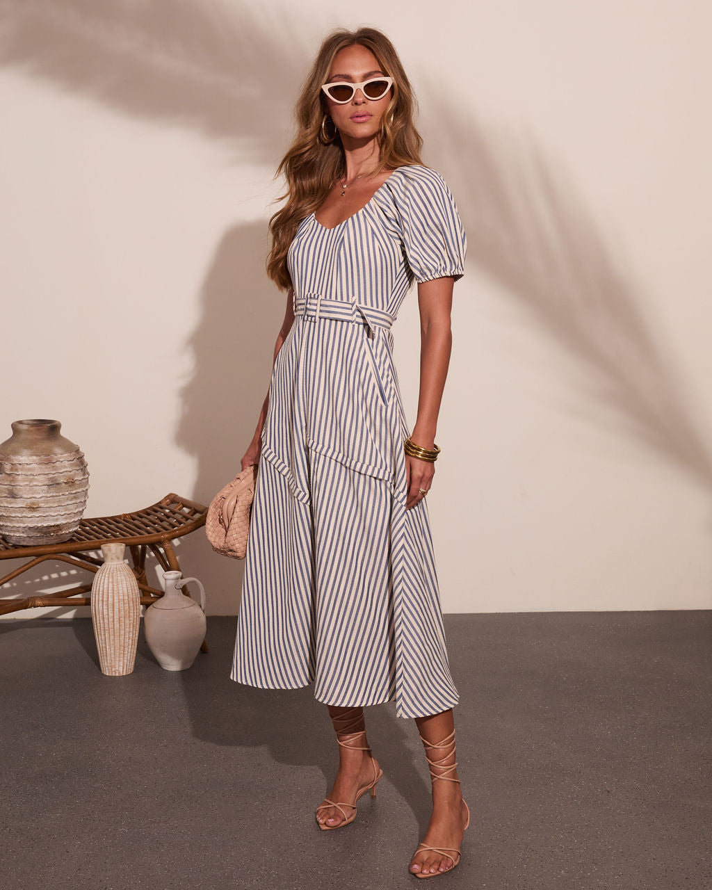 Daylight Muse Striped Belted Midi Dress