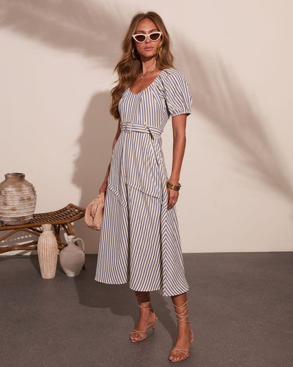 Daylight Muse Striped Belted Midi Dress
