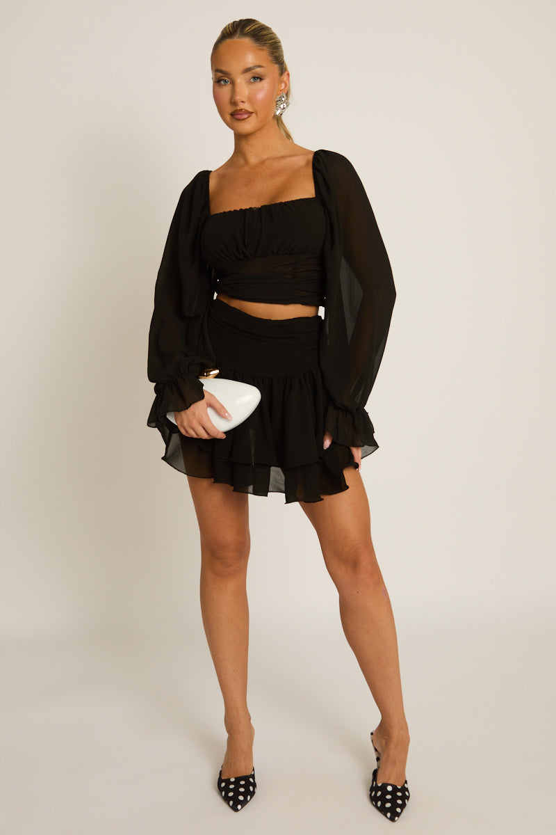Black Chiffon Frill Mini Skort - Isara