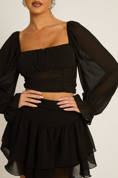 Black Chiffon Frill Mini Skort - Isara