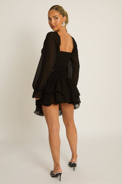 Black Chiffon Frill Mini Skort - Isara