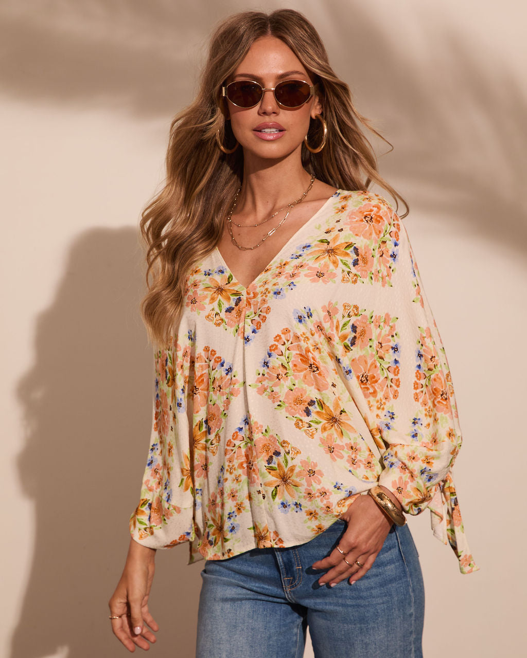 Caysie Floral Cuff Tie Blouse