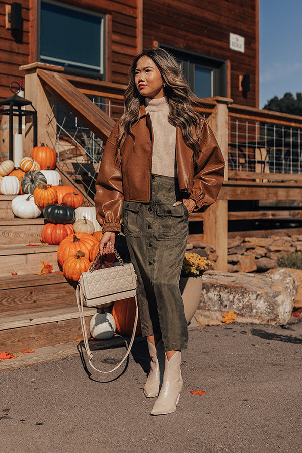 The Freda High Waist Cargo Midi Skirt in Olive