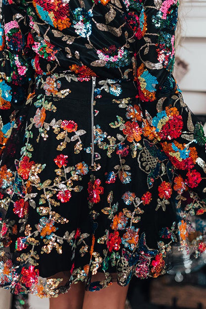 Fan of Floral Sequin Skirt