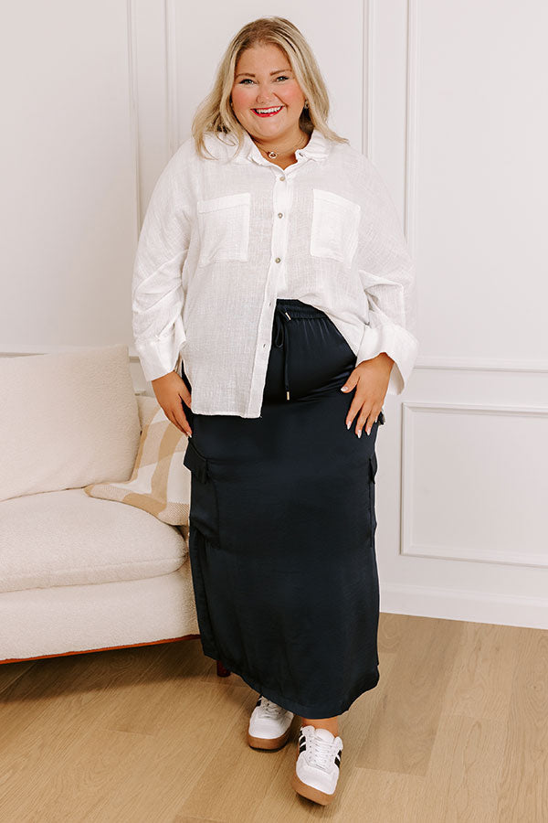 Central Park Stroll High Waist Cargo Skirt in Navy Curves