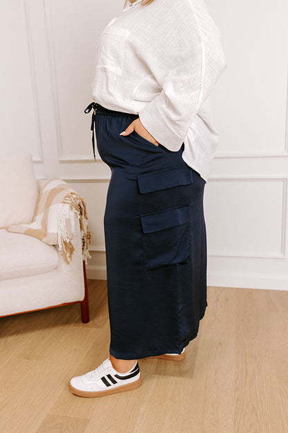 Central Park Stroll High Waist Cargo Skirt in Navy Curves