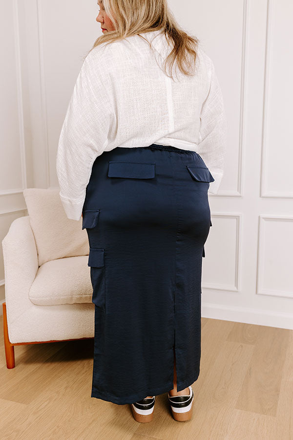 Central Park Stroll High Waist Cargo Skirt in Navy Curves