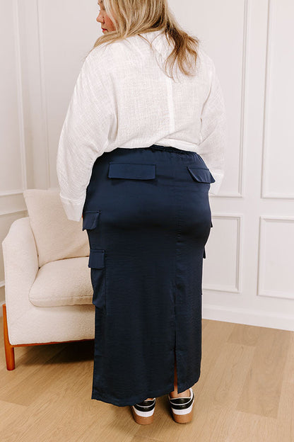 Central Park Stroll High Waist Cargo Skirt in Navy Curves