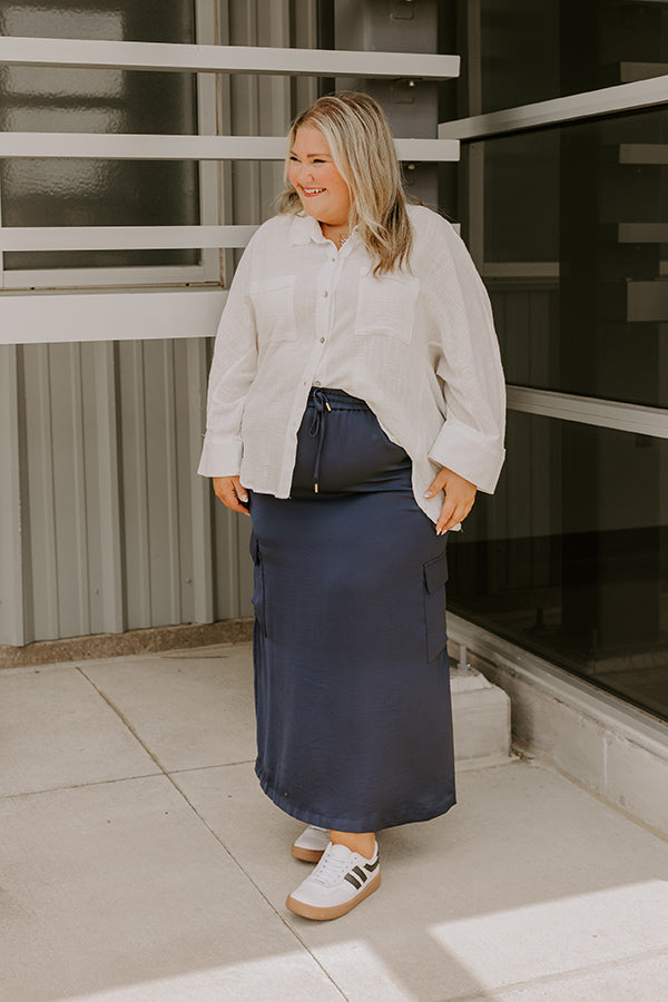 Central Park Stroll High Waist Cargo Skirt in Navy Curves