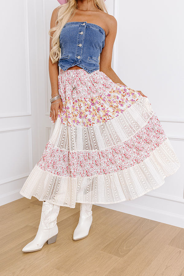 Floral Fields High Waist Midi Skirt