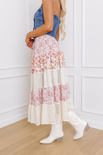 Floral Fields High Waist Midi Skirt