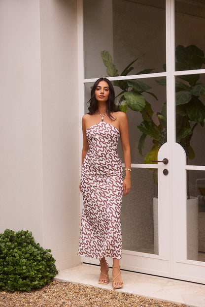 Sand Dune Halter Midi Dress Chocolate