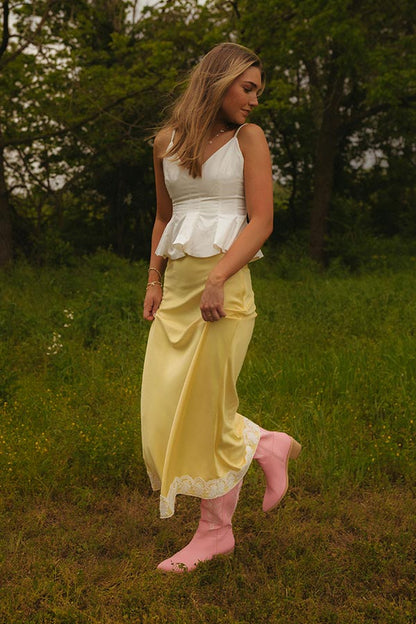 The Anna High Waist Satin Midi Skirt