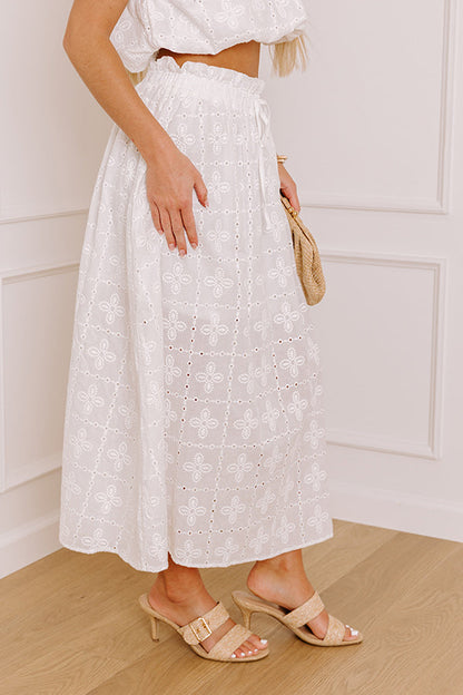 Toes In The Sand High Waist Eyelet Midi Skirt