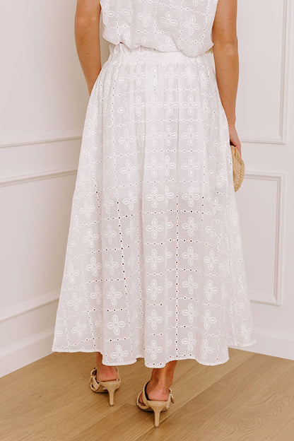 Toes In The Sand High Waist Eyelet Midi Skirt