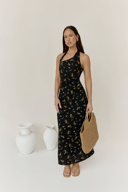 Scarlet Hues Halter Maxi Dress Black