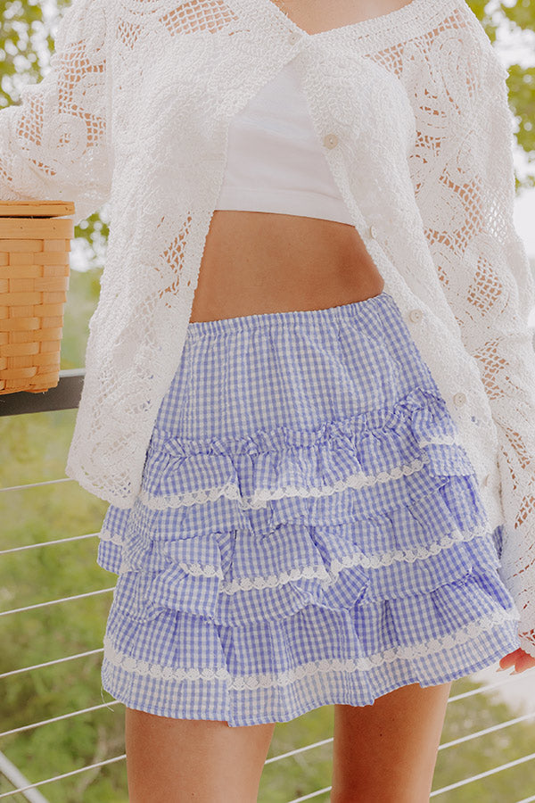 Countryside Charm High Waist Gingham Mini Skirt in Sky Blue