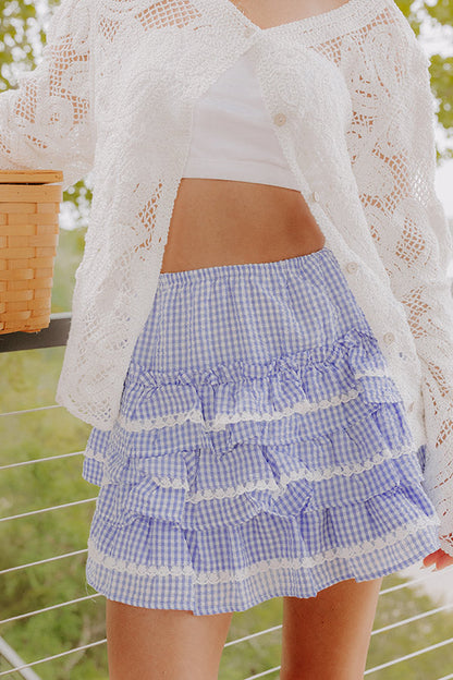 Countryside Charm High Waist Gingham Mini Skirt in Sky Blue