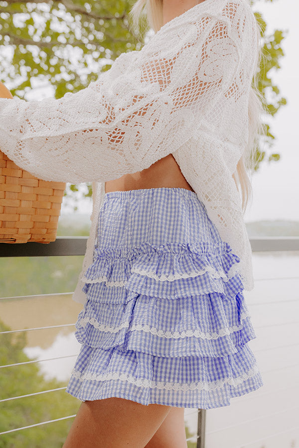 Countryside Charm High Waist Gingham Mini Skirt in Sky Blue