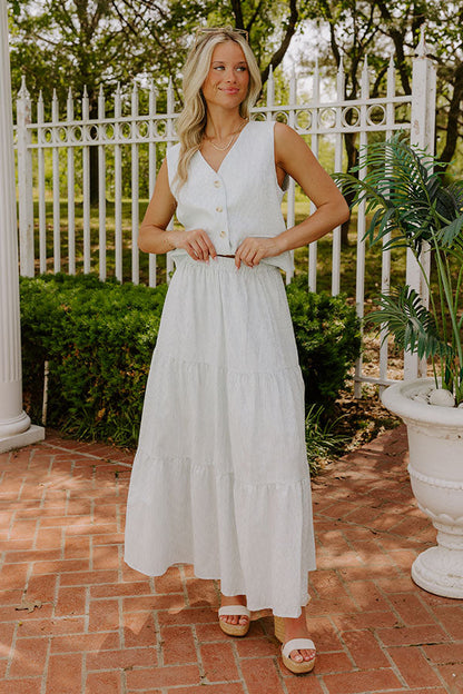 Coastal Chic High Waist Linen-Blend Stripe Maxi Skirt