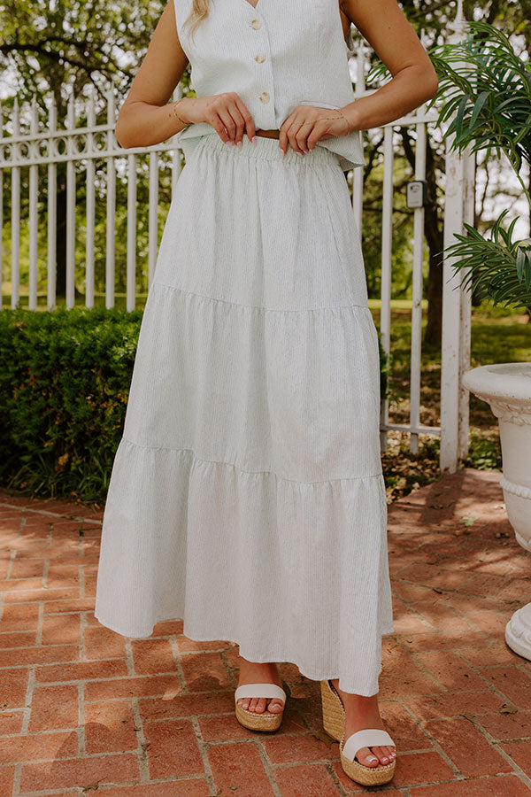 Coastal Chic High Waist Linen-Blend Stripe Maxi Skirt