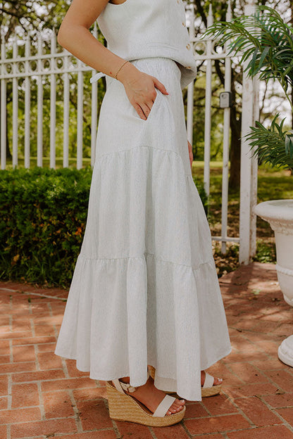 Coastal Chic High Waist Linen-Blend Stripe Maxi Skirt