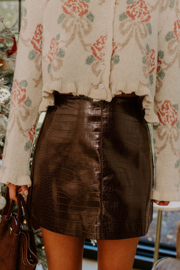 The Jessica Faux Leather Mini Skirt in Dark Chocolate