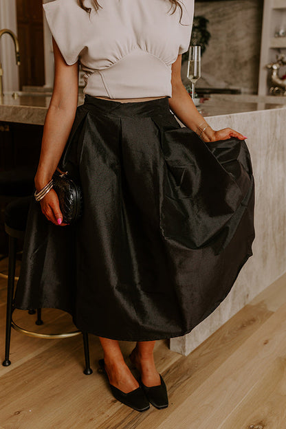 The Belle High Waist Midi Skirt in Black