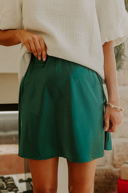 Luxe Lifestyle High Waist Satin Mini Skirt in Hunter Green