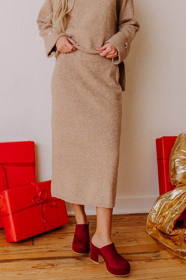 Falling for Cozy High Waist Knit Midi Skirt in Iced Mocha