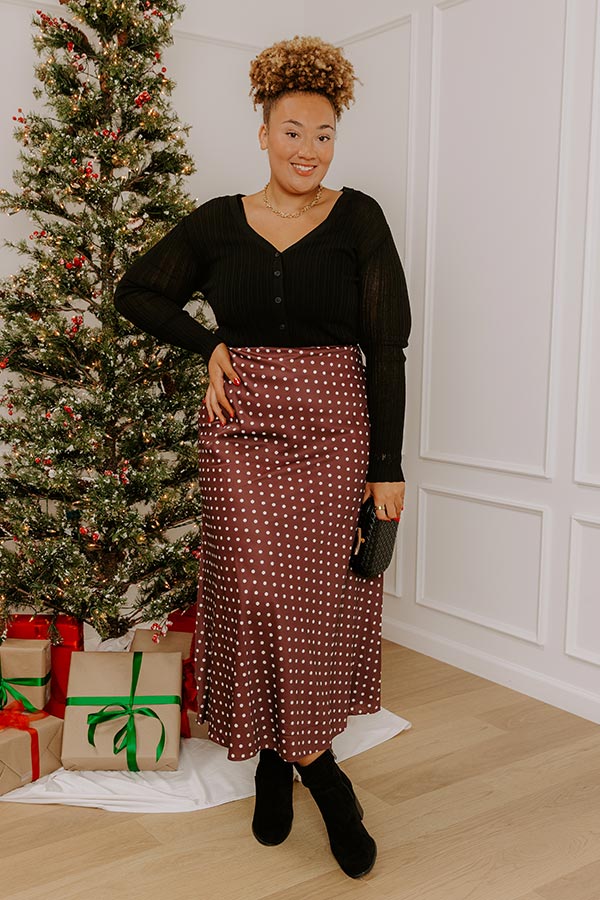 Effortless Spots High Waist Satin Midi Skirt Curves