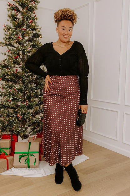 Effortless Spots High Waist Satin Midi Skirt Curves