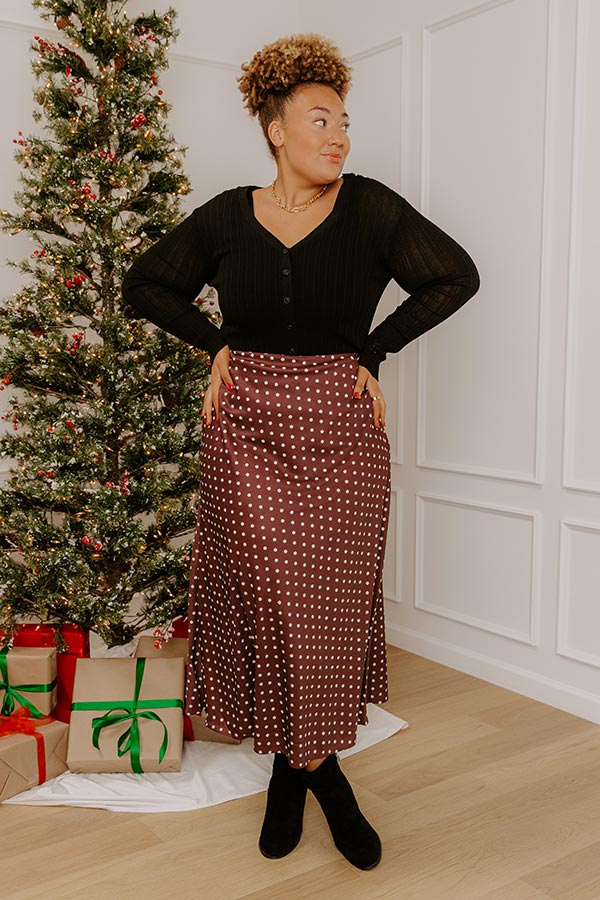 Effortless Spots High Waist Satin Midi Skirt Curves
