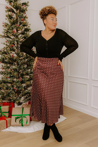 Effortless Spots High Waist Satin Midi Skirt Curves